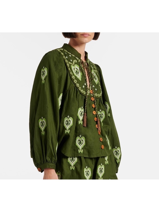 Farm Rio Tops - FARM RIO Embroidered Linen-Blend Blouse NWT Large